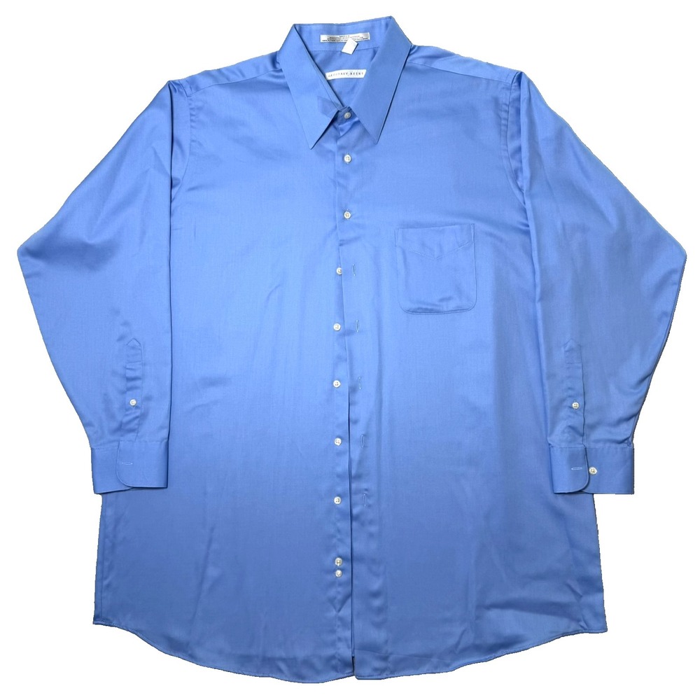 Geoffrey Beene Sateen Mens Dress Shirt Size 18.5 35/36 Tall Blue Wrinkle Free